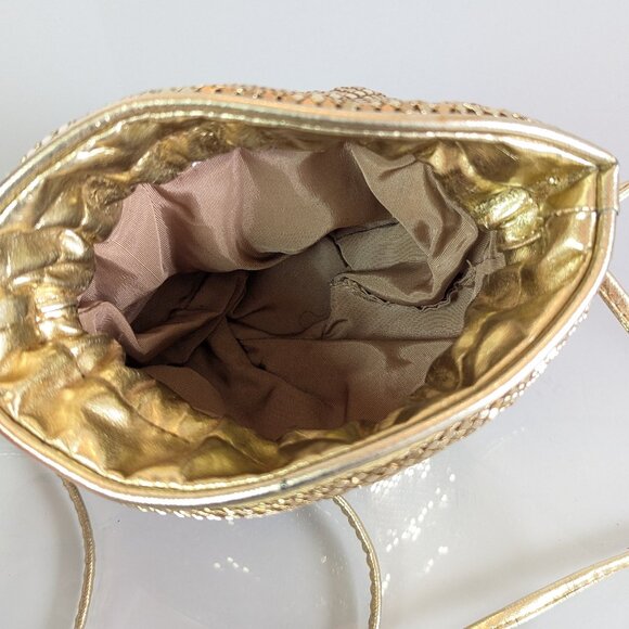 Whiting And Davis Vintage Gold Mesh Mini Drawstring Bucket Bag Disco Metallic - Picture 7 of 7